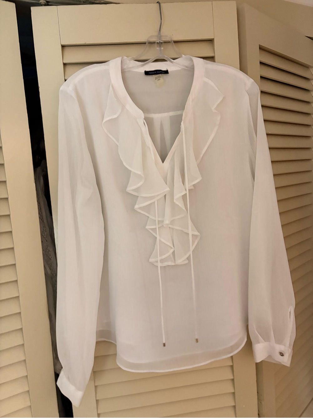 Tommy Hilfiger White Ruffled V-Neck Blouse
